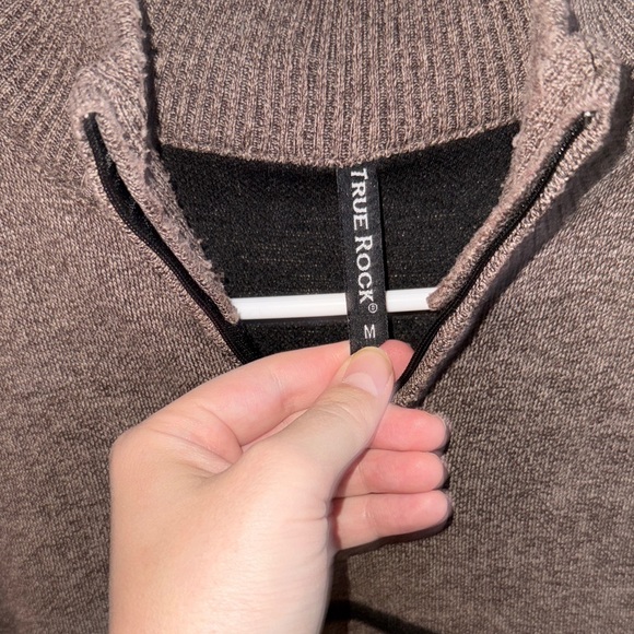 Men's Brown Striped True Rock 1/4 Zip Sweater Medium - Picture 2 of 6